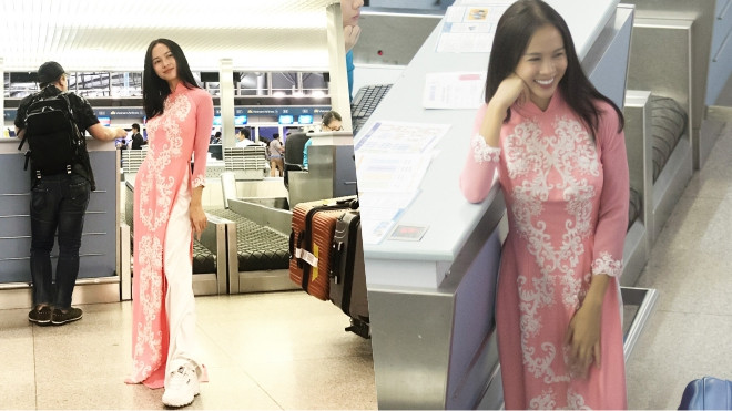 Vũ Ngọc Anh diện áo dài, mang giày thể thao lao vội ra sân bay đến Hàn Quốc làm nhiệm vụ đại sứ Ảnh 2