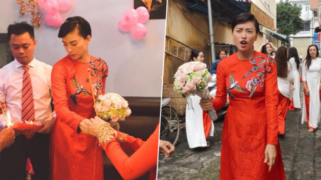 Ngô Thanh Vân gây xôn xao khi diện áo dài đỏ, xuất hiện cực ‘nhắng’ trong một đám hỏi Ảnh 2