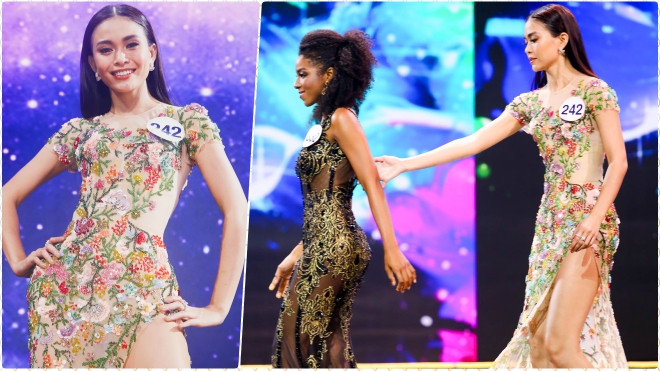 Hành động đẹp của Mâu Thủy khi Huỳnh Tiên bị vấp váy trong đêm Bán kết HHHV Việt Nam Ảnh 2