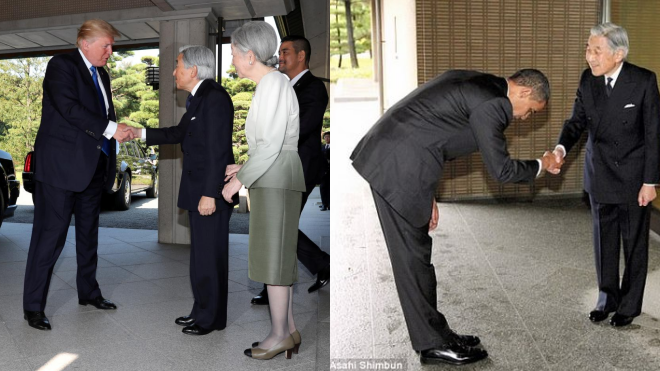 Động tác khác biệt của ông Obama và ông Trump khi gặp Nhật hoàng Ảnh 2