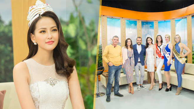 Khánh Ngân rạng rỡ trên sóng truyền hình quốc gia Albania sau khi đăng quang Miss Globe 2017 Ảnh 2