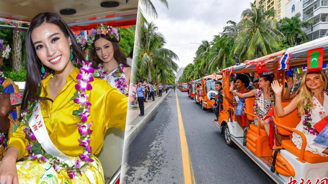 Đỗ Mỹ Linh rạng rỡ cùng dàn người đẹp Miss World 2017 diễu hành trên đường phố Ảnh 2