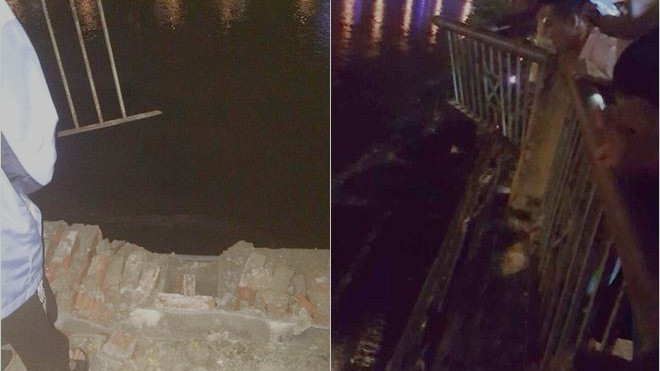 Đâm gãy lan can bờ kè rồi lao xuống mép sông, bố và con gái 4 tuổi may mắn thoát chết Ảnh 2