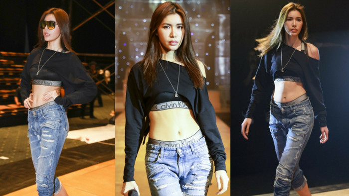Minh Tú diện áo crop-top sát chân ngực để lộ nội y trong lúc tập catwalk Ảnh 2