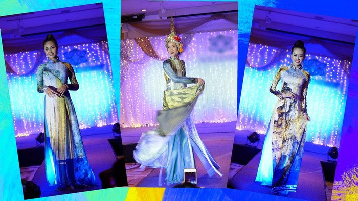 'Bà trùm chân dài' Hạ Vy để tóc tomboy diện áo dài gấm trình diễn trên đất Thái Ảnh 2