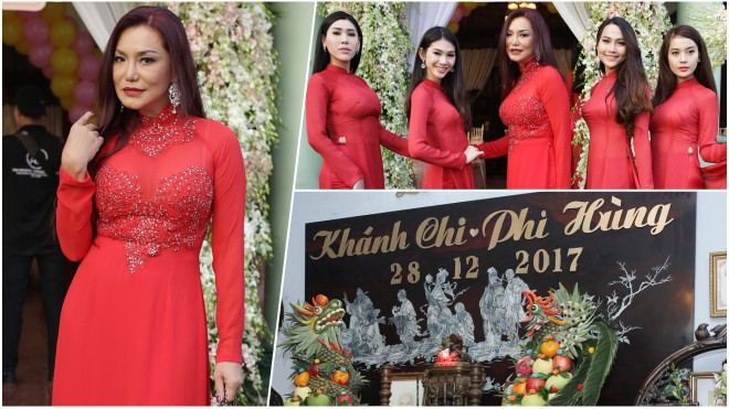Cindy Thái Tài cùng dàn bưng quả diện áo dài đỏ nổi bật trong lễ rước dâu Lâm Khánh Chi Ảnh 2