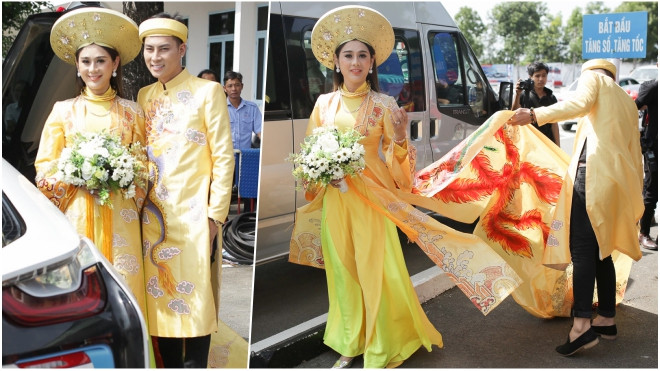 Lâm Khánh Chi diện áo dài long phụng, cùng ông xã làm lễ vái gia tiên Ảnh 2