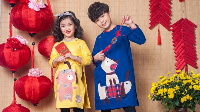 Cặp mẫu nhí Song Bảo cực đáng yêu trong trang phục 'áo dài cún' Ảnh 2