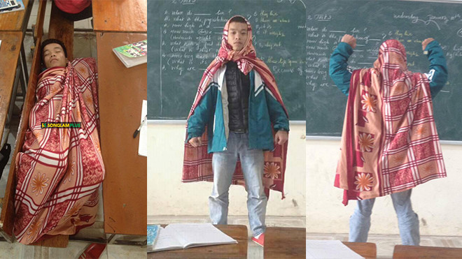 Cư dân mạng thích thú với hình ảnh 'Super man' quấn chăn đi học của nam sinh Ảnh 2