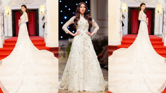 Tuy chiều cao khiêm tốn, Thanh Trúc vẫn lộng lẫy khi diện lại đầm dài 3m Lan Khuê đã trình diễn Ảnh 2