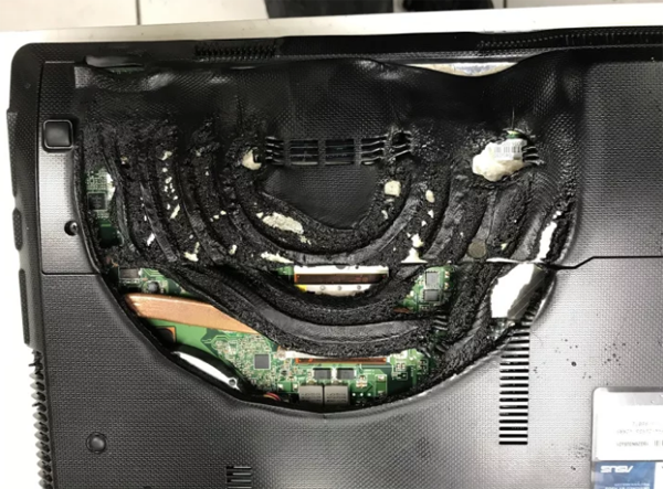 Đãng trí đến mức để quên laptop trên bếp lò đang bật thì kết cục như thế này cũng xứng đáng thôi. Ảnh: BuzzFeed