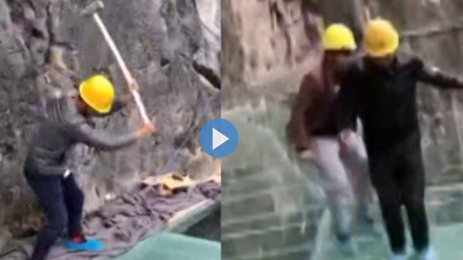 Công việc 'nguy hiểm nhất quả đất': Dùng búa tạ đập mặt cầu kính ở độ cao gần 200m Ảnh 2
