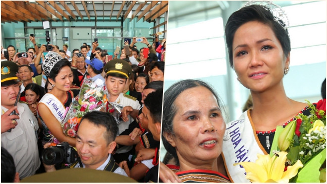 Hoa hậu H'Hen Niê bật khóc nức nở trong vòng tay bố mẹ khi về thăm quê nhà Ảnh 2