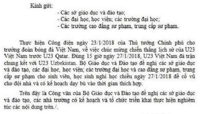 'Công văn' của Bộ GD-ĐT cho học sinh, sinh viên nghỉ học xem chung kết U23 là giả mạo Ảnh 2