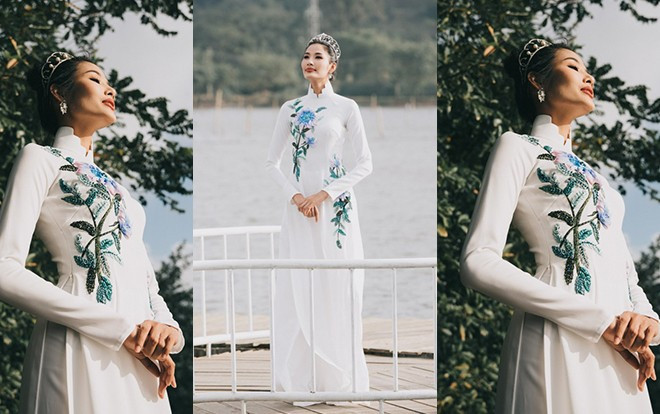 Hoàng Thùy diện áo dài trắng, khoe dáng mảnh mai chụp ảnh ở quê nhà Ảnh 2
