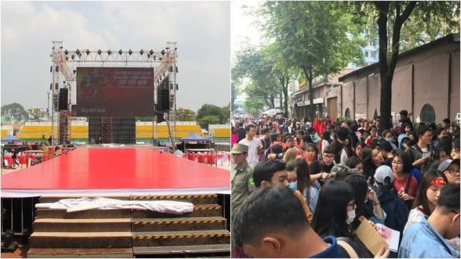 Sân khấu Gala đón U23 Việt Nam đang hoàn thiện những khâu cuối cùng, fan phía ngoài sốt ruột Ảnh 2