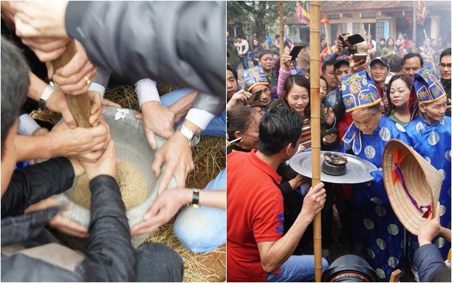 Thanh niên trai tráng thi nhau giã gạo, đốt lửa thổi cơm giữa sân đình Ảnh 2