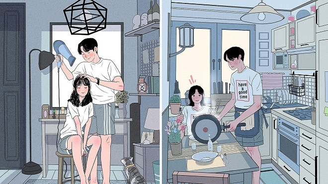 Những ai đang yêu hoặc chưa yêu cũng đều mong muốn có một tình yêu giản dị nhưng gắn kết như trong bộ tranh này Ảnh 2