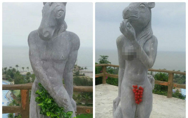 Đeo nho xanh đỏ lên chỗ nhạy cảm tượng 12 con giáp khỏa thân Ảnh 2