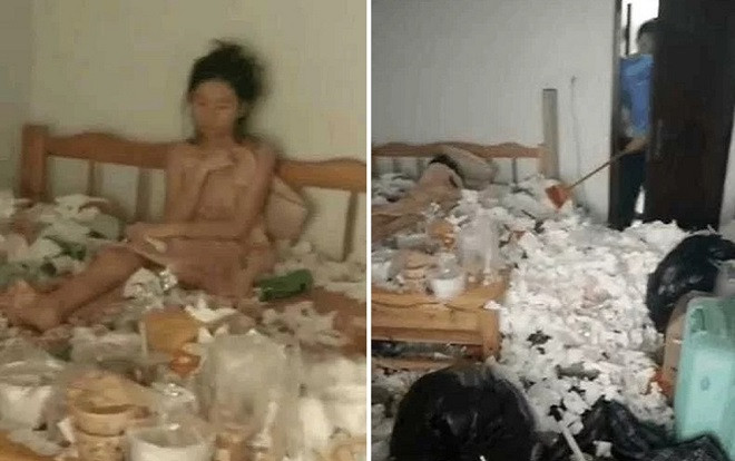 Quá đau khổ vì thất tình, cô gái trẻ nằm khóc trong căn phòng đầy rác thải hôi thối Ảnh 2