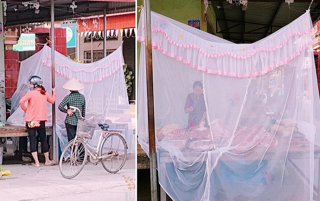 Cô bán thịt có tâm nhất Hải Phòng: Chơi hẳn quả màn hồng chống ruồi bao hết sạp thịt! Ảnh 2