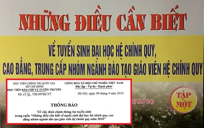 Cuốn 'Những điều cần biết về tuyển sinh ĐH-CĐ 2018 đăng thiếu thông tin 16 ngành đào tạo của Học viện Báo chí & Tuyên truyền Ảnh 2