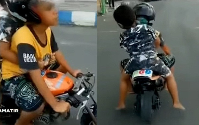 Lái mô tô mini ra đường, bé trai khóc thút thít khi bị cảnh sát tuýt còi Ảnh 2
