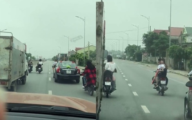 Đi đón dâu, nhóm thanh niên chạy xe máy đầu trần dàn hàng ngang trên Quốc lộ Ảnh 2