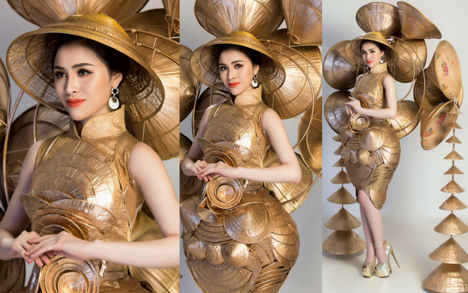 Đại diện Việt nói tiếng Anh dở tệ đeo hơn 10 nón lá tham gia phần thi trang phục Ảnh 2