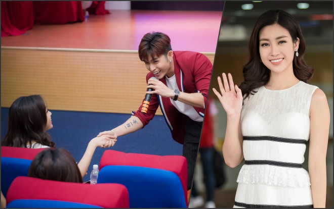 Jun Phạm bất ngờ nắm tay 'thả thính' Hoa hậu Đỗ Mỹ Linh trước hàng trăm sinh viên Ảnh 2