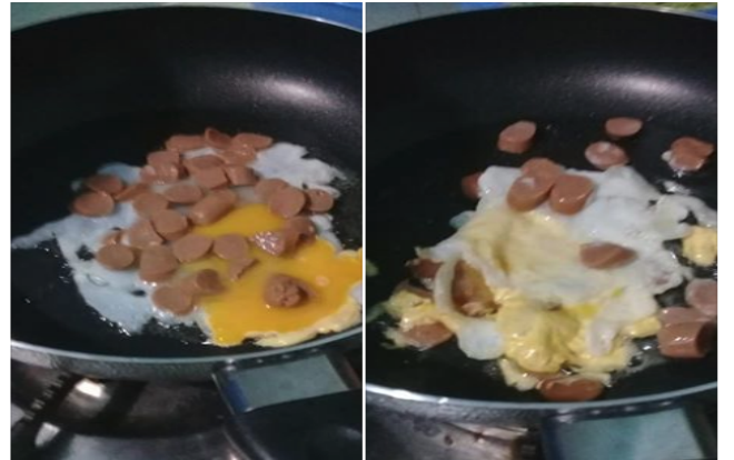 Khi 'thánh vụng' đã trổ tài vào bếp thì món dễ làm nhất như trứng cuộn xúc xích cũng biến thành trận chiến hỗn độn Ảnh 2