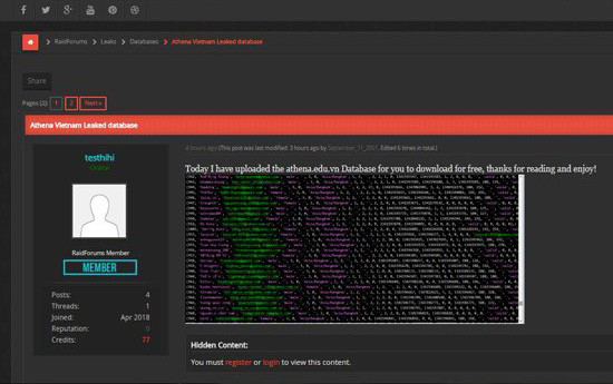 Sau VNG, đến lượt Trung tâm An ninh mạng Athena bị hack và chia sẻ dữ liệu lên diễn đàn Raidforums.com Ảnh 2