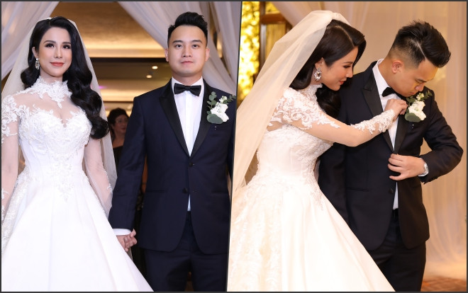 Diệp Lâm Anh ân cần chăm sóc ông xã thiếu gia tại tiệc cưới hoành tráng Ảnh 2