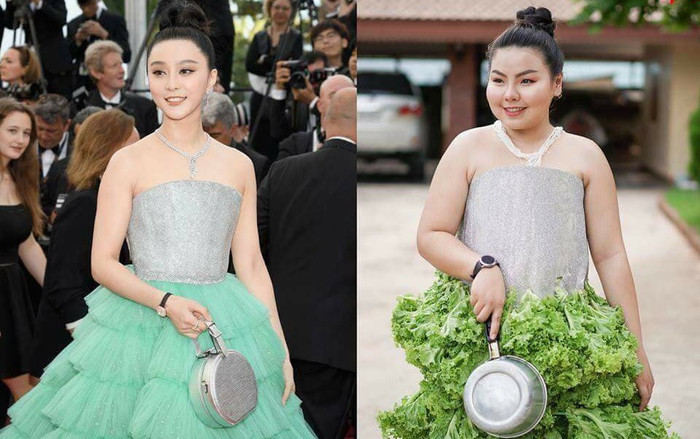 Chẳng cần chi trăm triệu như Phạm Băng Băng, cứ quấn xà lách lên người là có ngay váy hiệu sang chảnh Ảnh 2