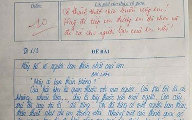 Điểm lại những bài văn đạt điểm 10 khiến dân mạng xúc động Ảnh 2