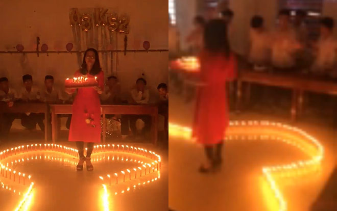 Tưởng màn tỏ tình của nam sinh vào tiết học cuối cùng, chẳng ngờ học sinh thắp nến trái tim tặng bánh kem cô giáo Ảnh 2