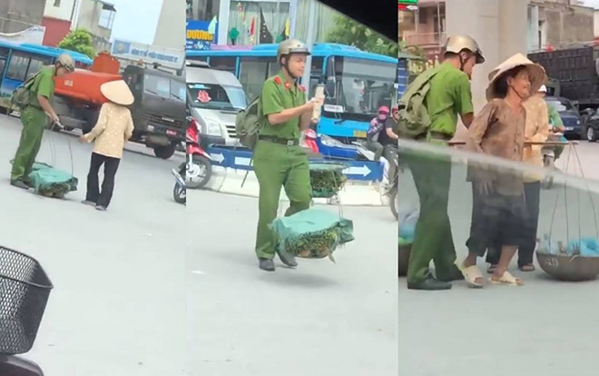 Nam sinh Học viện cảnh sát giúp đỡ các bà cụ gánh hàng qua đường giữa trưa nắng hè gây sốt mạng xã hội Ảnh 2
