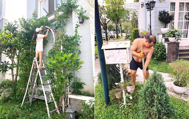Thúy Hạnh leo trèo, Minh Khang cởi trần chăm vườn cho biệt thự đẹp Ảnh 2