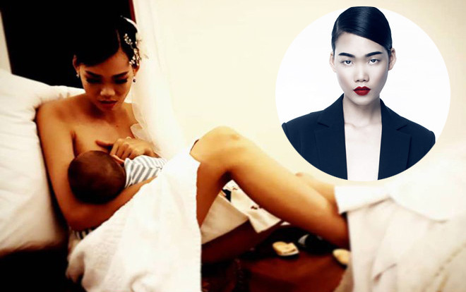 Hình ảnh cho con bú khi mặc váy cưới của người mẫu Nguyễn Hợp khiến nhiều người xúc động Ảnh 2