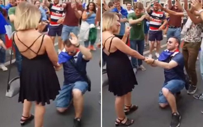 Cầu hôn bạn gái giữa đám đông ăn mừng Pháp vô địch World Cup, chàng trai bị từ chối 'phũ phàng' Ảnh 2