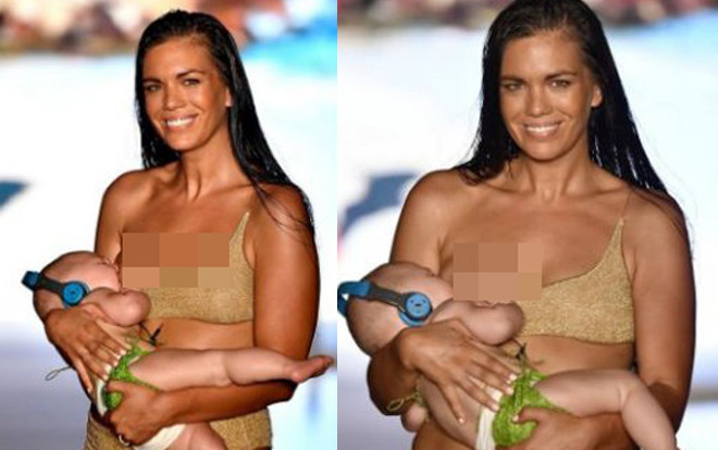 Khán giả sửng sốt vỡ oà với màn catwalk vừa cho con bú của người mẫu áo tắm Ảnh 2