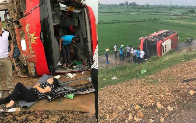 Lật xe khách 29 chỗ trên cao tốc Pháp Vân, 4 người bị thương Ảnh 2