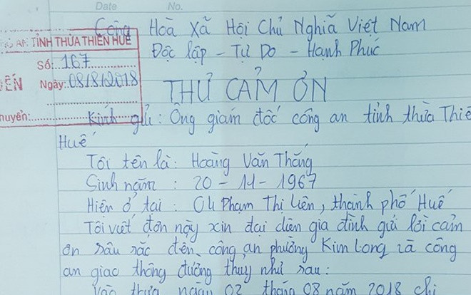 Cứu người phụ nữ nhảy cầu tự tử, CSGT Huế được dân viết thư cảm ơn Ảnh 2