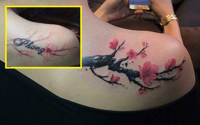 Hậu chia tay không dám xóa hình xăm, cô nàng biến tên người yêu cũ thành 'Phong đào hoa' cho đúng 'bản chất'! Ảnh 2