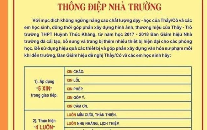 Thú vị thông điệp '5 xin, 4 luôn' của trường THPT Ảnh 2