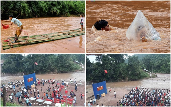 Loạt ảnh ám ảnh nhất ngày khai trường: Học sinh miền núi chui vào túi nilon vượt lũ tới trường Ảnh 2