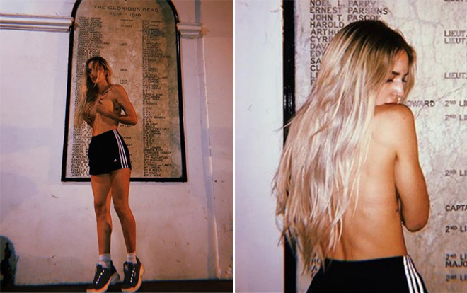 Người mẫu Instagram để ngực trần trước bia tưởng niệm chiến tranh gây phẫn nộ Ảnh 2