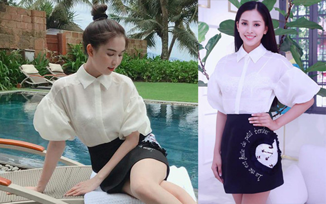 Khi hoa hậu Trần Tiểu Vy đụng váy với Ngọc Trinh, thật khó phân biệt ai đẹp hơn Ảnh 2