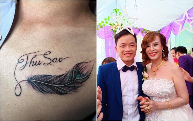 Khẳng định tình cảm với cô dâu 61, chú rể 26 tuổi nối gót xăm tên vợ lên ngực cùng chiếc lông vũ Ảnh 2