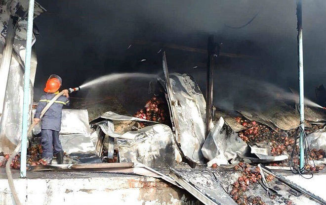 Chủ vựa đi vắng, 260 tấn thanh long bị lửa bao trùm lúc rạng sáng Ảnh 2